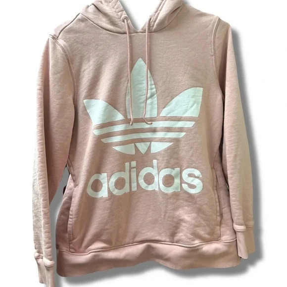 adidas hoodie women size small pink front logo sweatshirt knit pullover classic - Picture 2 of 5